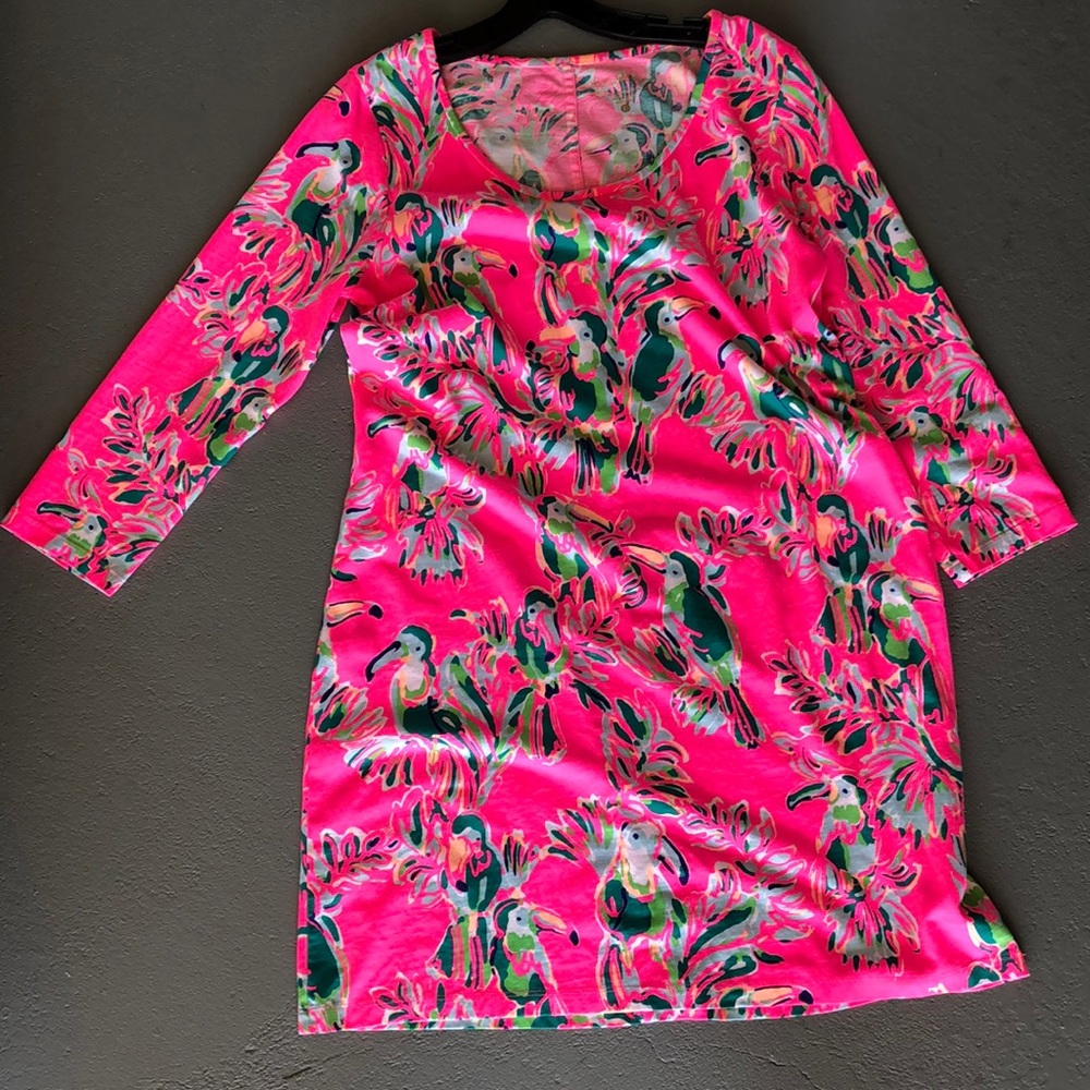 Lilly Pulitzer hot pink parrot dress